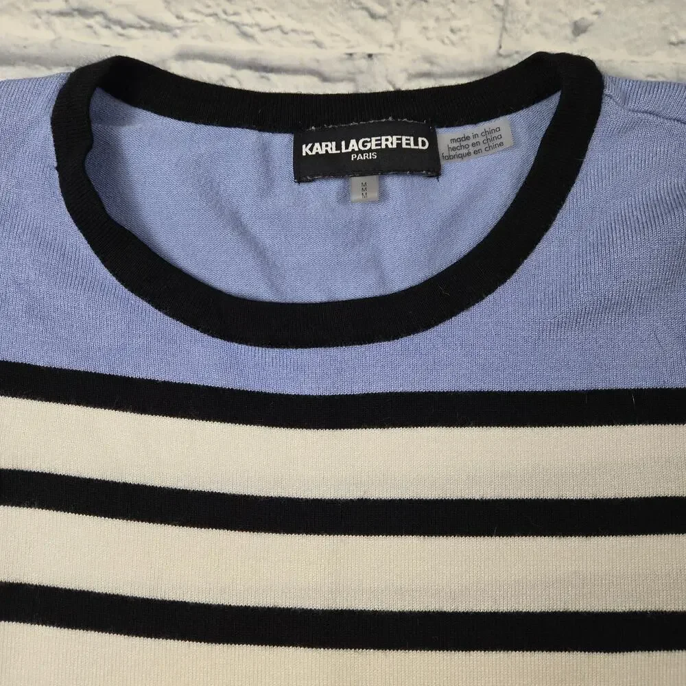 Karl Lagerfeld Paris Lightweight Silky Stripe Sweater Bows on Cuffs size Medium